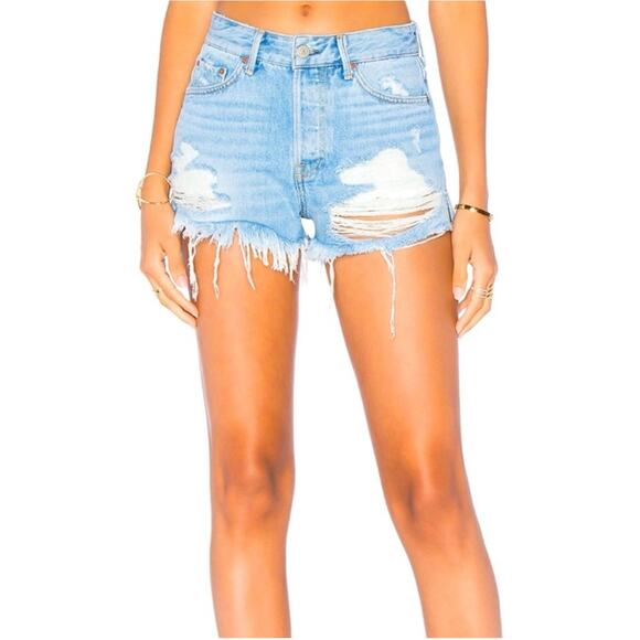 GRLFRND Denim Shorts Womens 25 Blue Cindy Distressed Night Fever Destroyed Boho - Picture 1 of 15